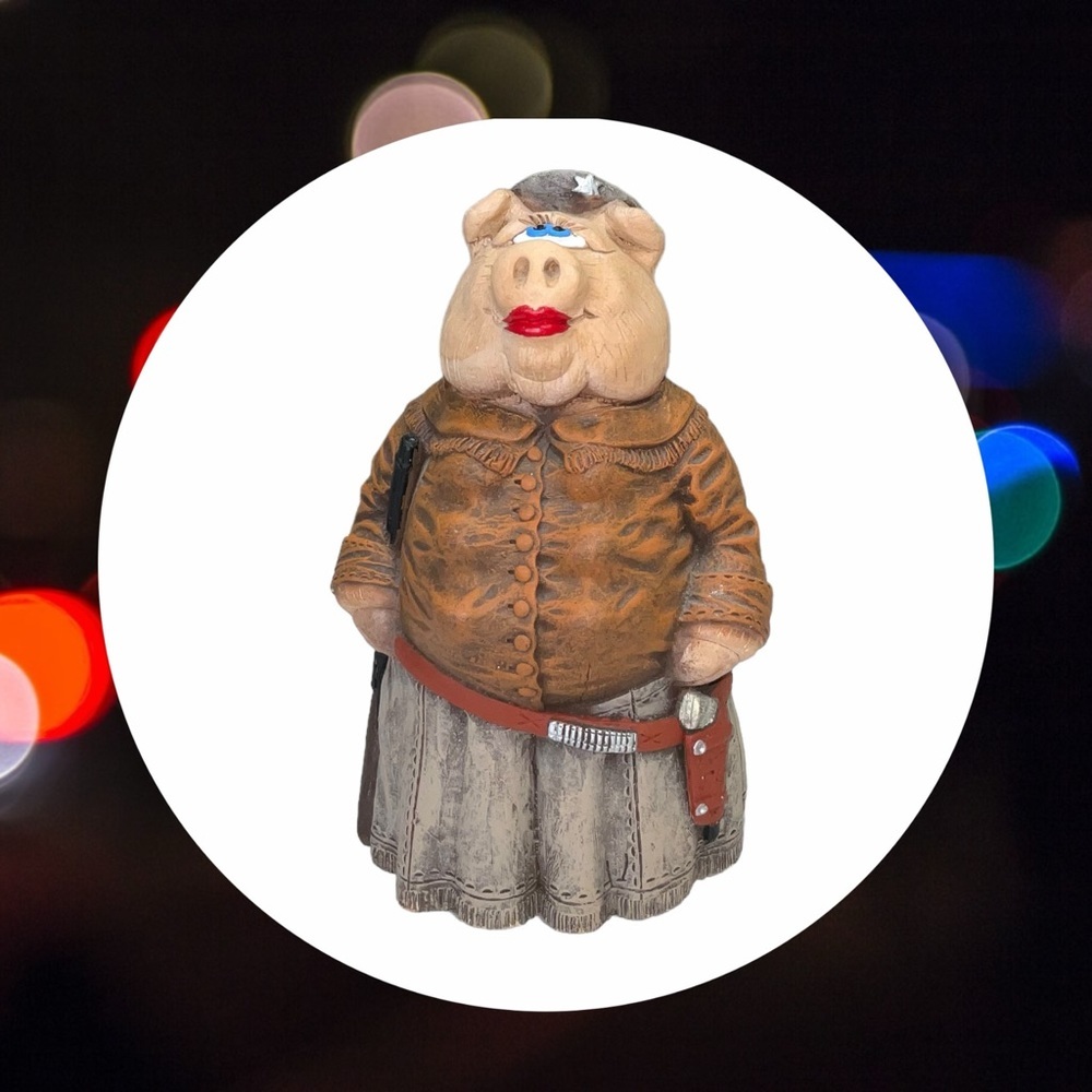 Vintage RARE McSwine Pig Flambro Annie Oinkly Oakley Chalkware Figurine Sculptre